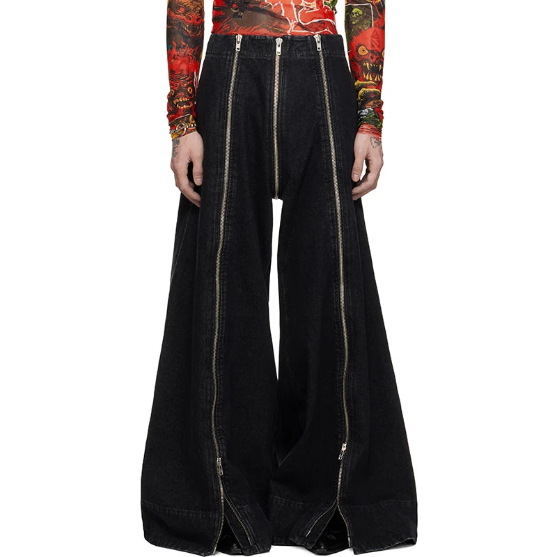 Custom Cotton Loose Super Baggy Zipper Flared Denim Jeans Men