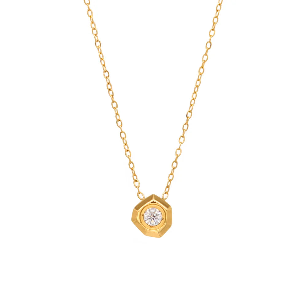 Chris April 316L Stainless Steel Zircon Gemstone Solitaire Pendant Charms for Woman Long Necklace