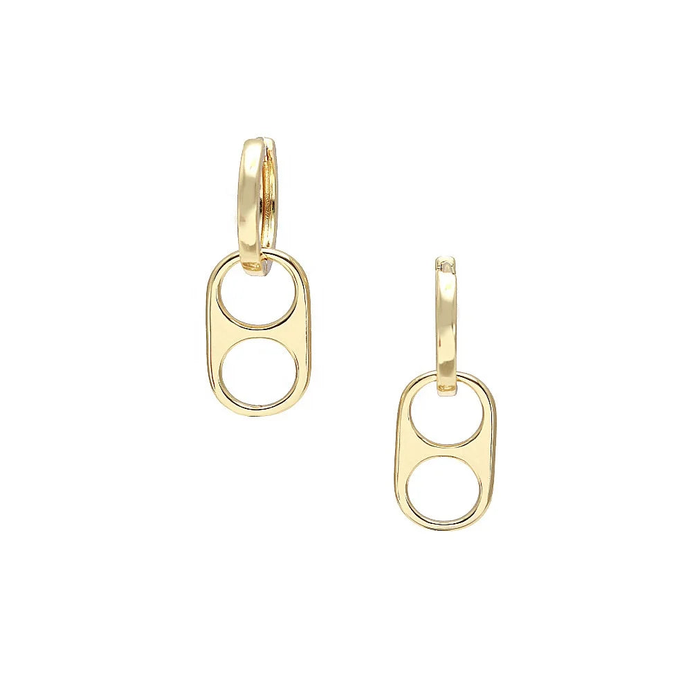 Simple NEW Wholesale Gold Plated Brass Hoop Charm Earring Soda Pop Can Tabs Pendant Earrings Hollow Pig Nose Drop Earing Woman