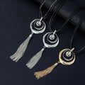 Stylish Multi Circle Inlay Rhinestone Alloy Pendant  With Tassels Double Layer Rope Necklace for Women Jewelry