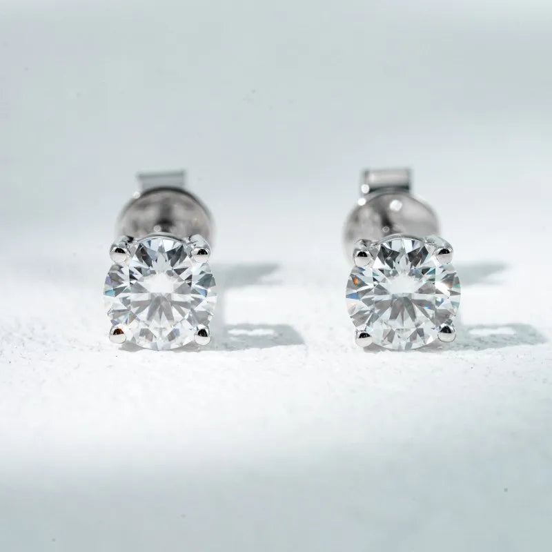 Starsgem 14K Gold Moissanite Earrings Stud 6.5mm 1 Carat Round Cut DE VVS Stud Earring 14k Yellow Gold Moissanite Earrings Studs