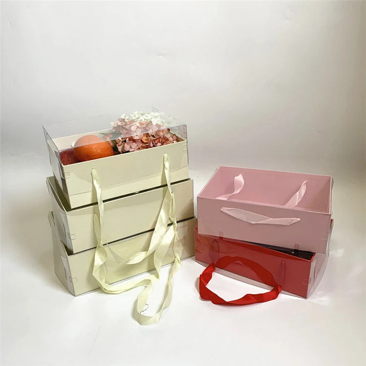 Wholesale Square Set of 3 PCS Rectangle Transparent Gtft Box Multifunctional Clear Flower Gift Box Fruit Packing Box With Rib