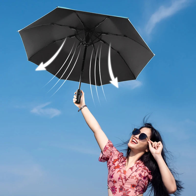 Innovative Strong Windproof Manual Open Sunshade Fan Folding  Umbrella with Smart Charging Handle