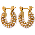 JINYOU 858 Stainless Steel Luxury Small Hoop Earrings Vintage Delicate Artificial Pearls Texture Gold Color Waterproof Jewelry MegaBDM