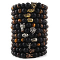 Hot Sell Wholesale 8MM Men Jewelry Black Stone Red/Yellow Tiger Eye Beads Bracelet Alloy Dragon Wolf Buddha Skull Lion Bracelet