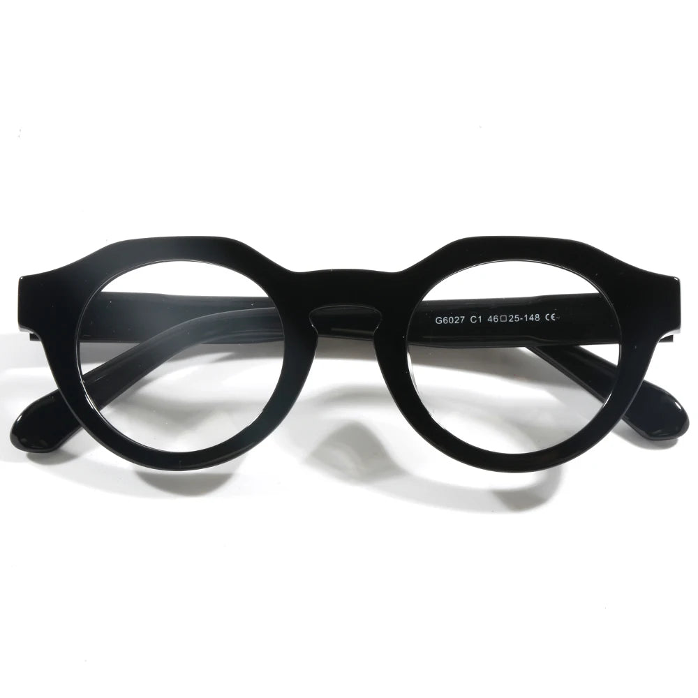 G6027 China Wholesale Vintage Classic  Small Round Custom logo Men Women Thick Acetate Frame Eyewear Optical Glasses Eyeglasses