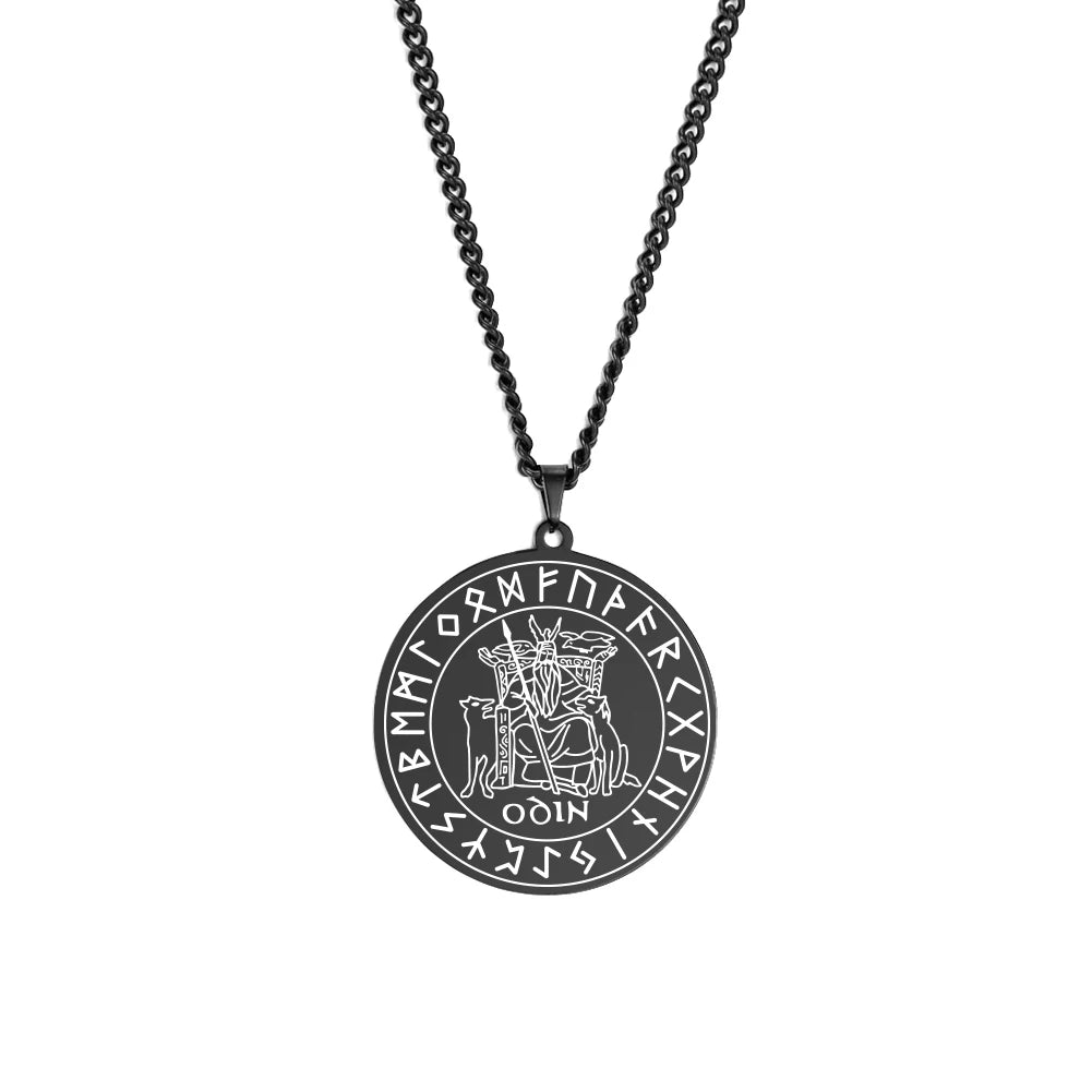 Northern Europe Style Pendant Necklace Vintage Nordic Street Odin Rune Stainless Steel Necklace Mens Chain Jewelry