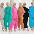 Ramadan Clothing Modest Fashion Set Abaya Muslim Daily Wear 2pcs Set Top and Pants Islamic Clothing