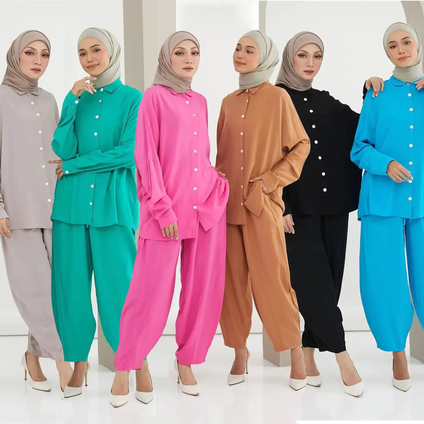 Ramadan Clothing Modest Fashion Set Abaya Muslim Daily Wear 2pcs Set Top and Pants Islamic Clothing