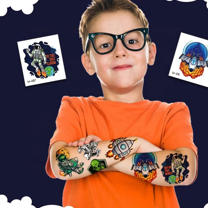 Hot Selling Colored Children's Temporary Tattoo Stickers With the Theme of Outer Space Unidentified Flying Objects