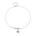 SL1675 S925 Sterling Silver Sweet Girl Pink Zircon Flower Bracelet for Women Elegant Inspired Adjustable Hand Jewelry Gift