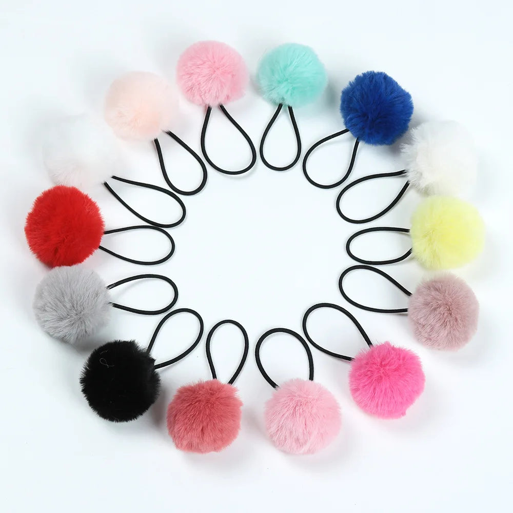 Pom Poms Elastic Hair Ties Hair Fluffy Ponytail Holders Hair Band for Girls Toddlers Pigtail Hairs Accessories