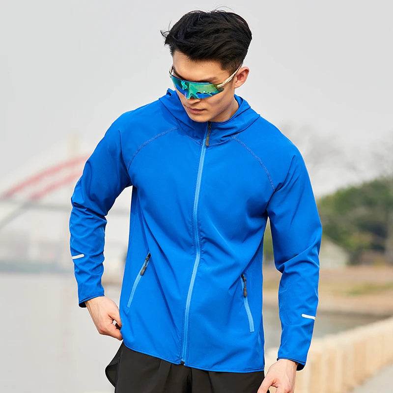 Men's Windbreaker Hoodies Running Workout Casual Pure Color Sport Lightweight Jacket