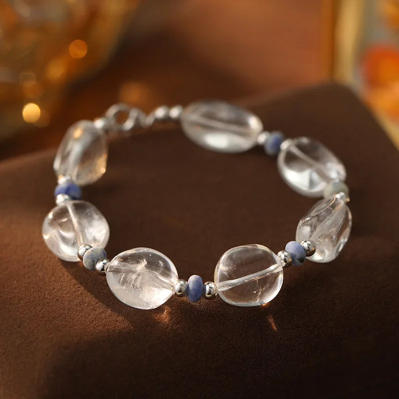 Niche Design Fashion 925 Sterling Silver Korean Style Blue Bead Collocation Crystal Gold Plated Bracelet Jewelry for Women Girls