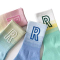 Customized Summer Gradient Tie Dye Mid Sleeve Ins Fashion Cotton Unisex Letter R Outerwear Street Sports Socks