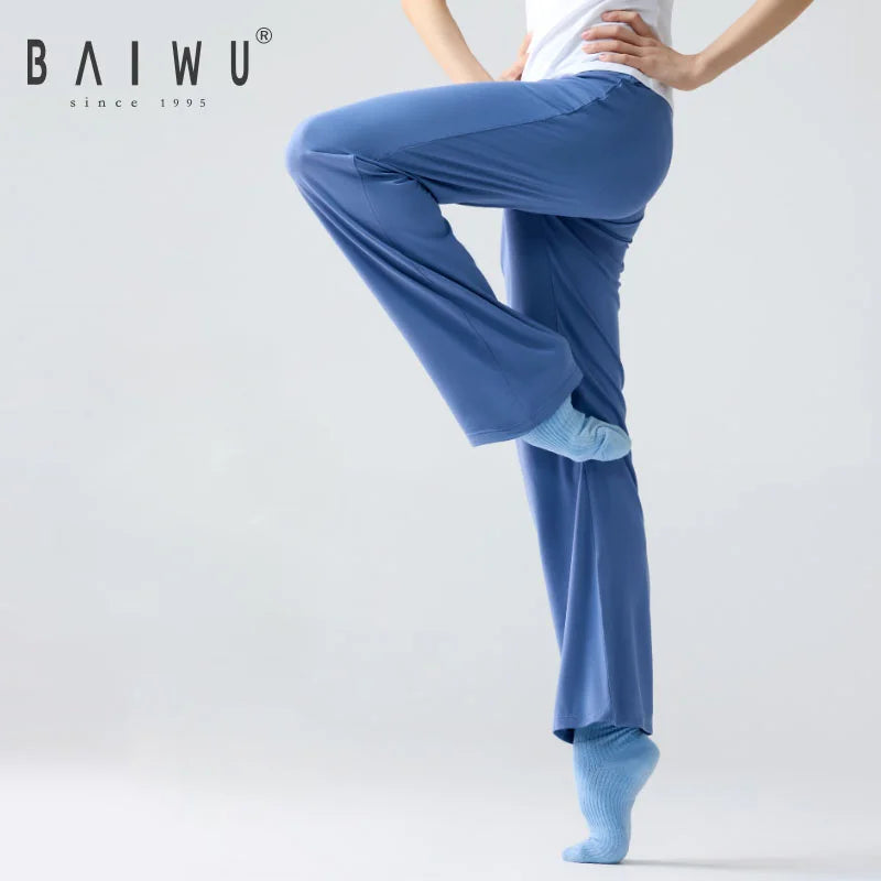Baiwu Women's Dance Casual Wide Leg High Waisted Straight Long Trousers Pants 121126002