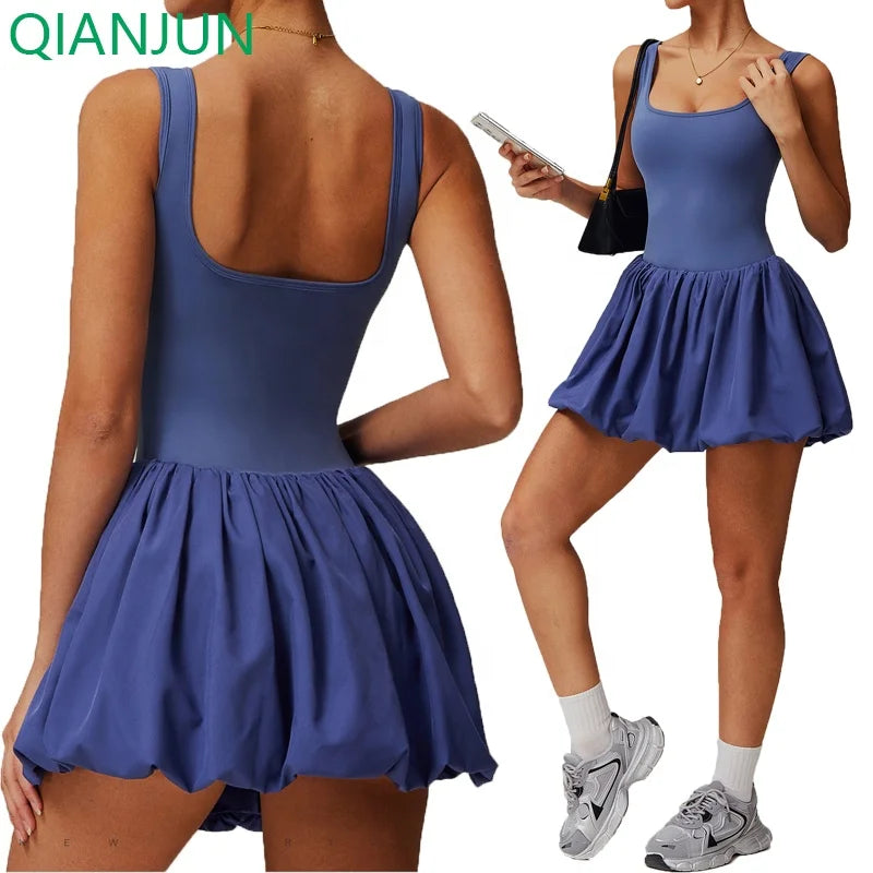 Hot Sale Sports Women One Piece Tennis Dress Gym Bodysuit Outdoor Gym Wear Sexy Tennis Skirt Dress