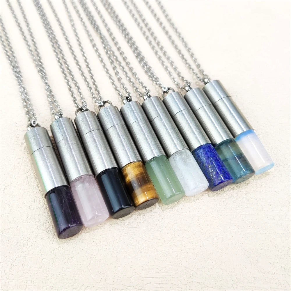Hot Selling Tiger Eye Genuine Stone Perfume Bottle Jewelry Essential Oil Diffuser Crystal Perfume Vials Necklace for Men Women