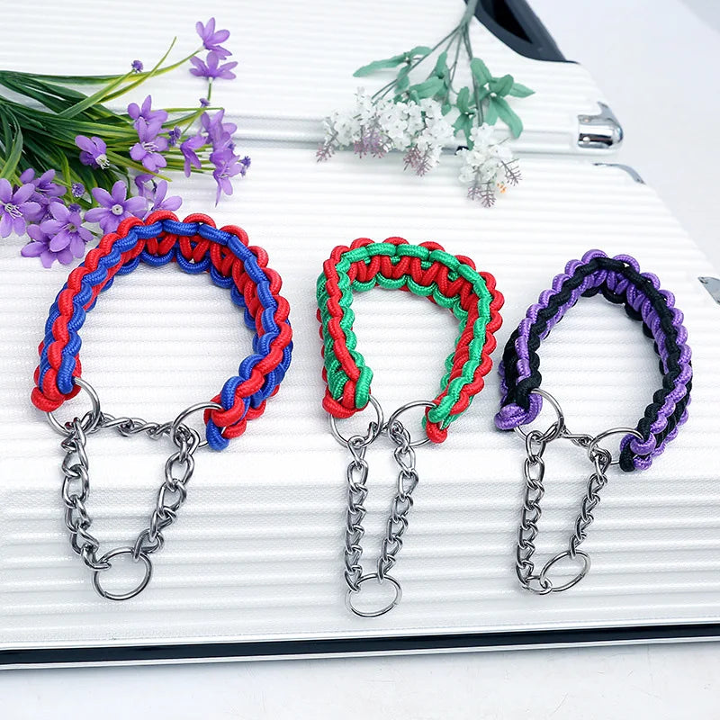 Multicolor Handmade Nylon Webbing Woven Braided Martingale Rope Paracord Dog Collar