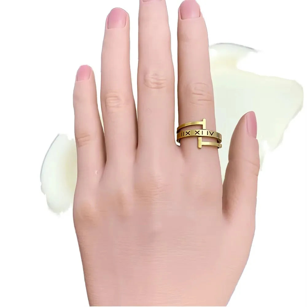 Ins Hot Sell Roman Numeral Ring 6 MM Stainless Steel Punk Black 18 K Gold Plating Finger Ring for Women Men