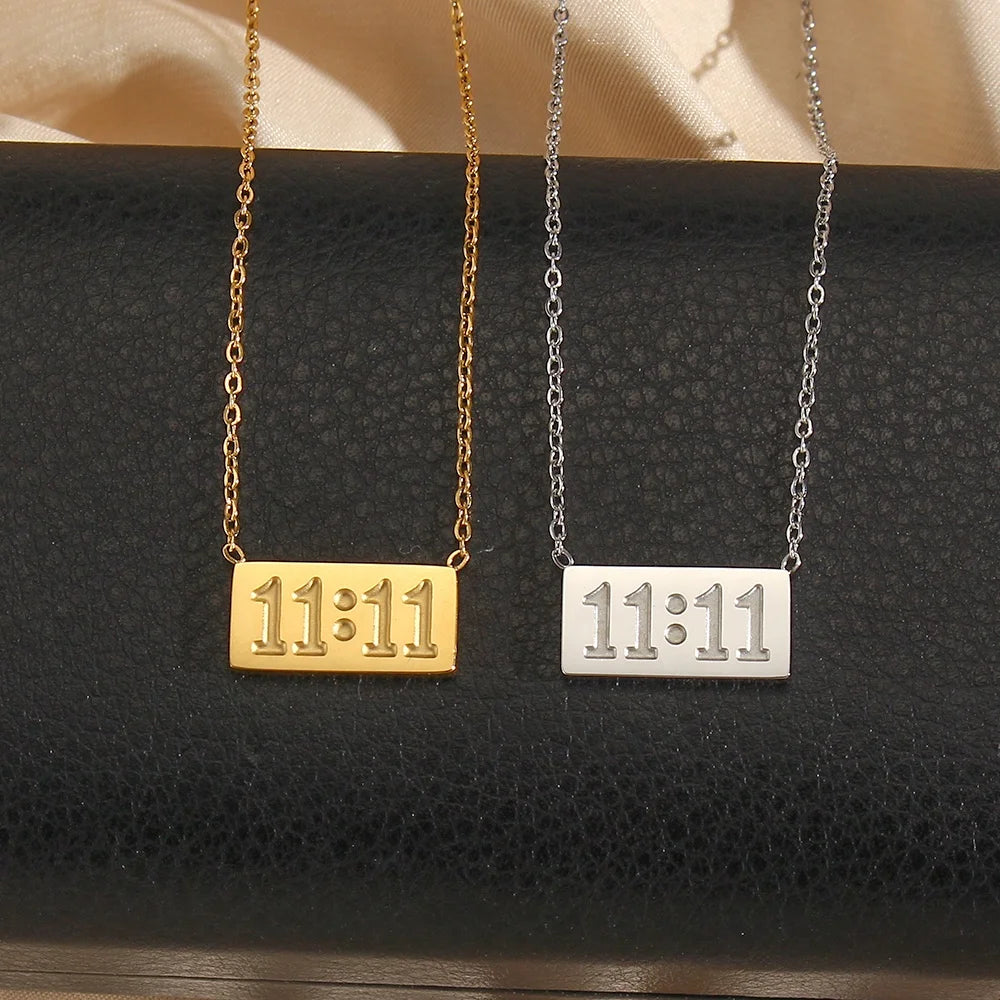 Guarantee Dreamshow 11:11 Pvd 18K Gold Plated Plain Square Number Pendant Necklace Stainless Steel Necklace Design Jewelry
