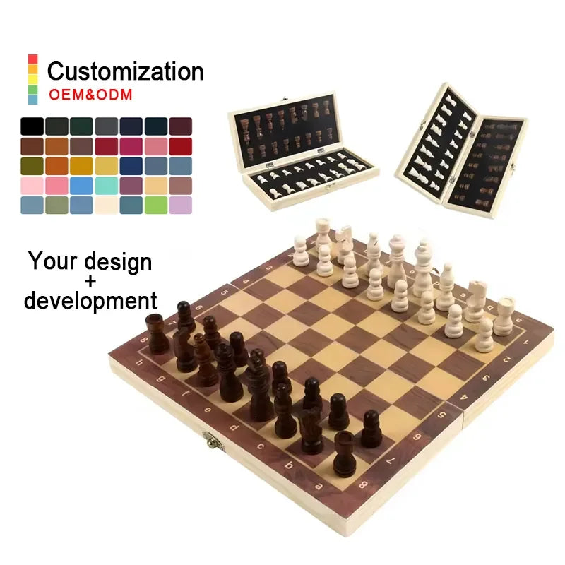 Factory Direct Sale Chess Folding Storage Wood Children Gifts Classic Portable Game Board Parent Interaction for Kid Boys Girls