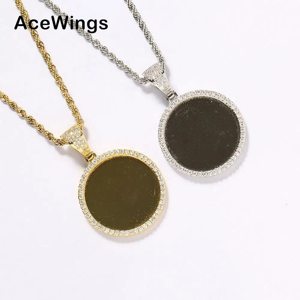 PP06 Gold Plated Hip Hop Photo Frame Pendant with Rope Chain Brass Micro Pave Zircon Necklace Jewelry for Men and Women