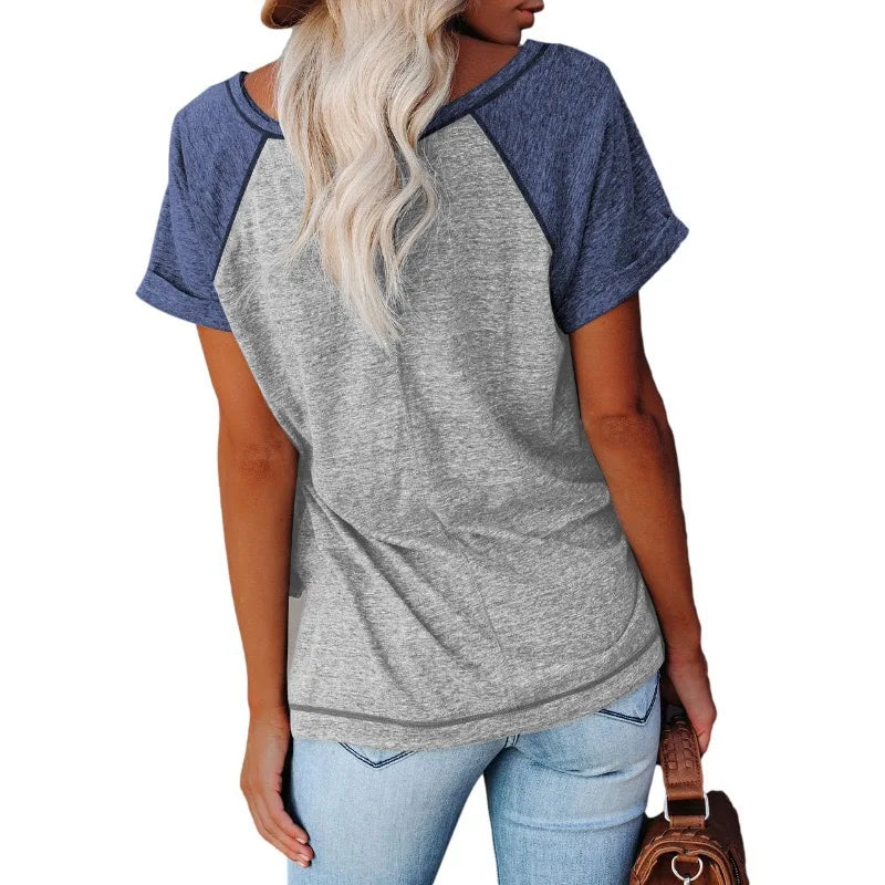 Calvera Women Stripe Plus Size Tshirt Plain Blank Tee Ladies Patchwork Top Casual Blouse Basic Women Top Short Sleeve