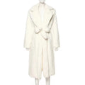 2021 Korean Fashion Fluffy Oversize Faux Fur Coat for Women White Winter Warm Long Outerwear Hood Lapel Sashes Cotton Padding