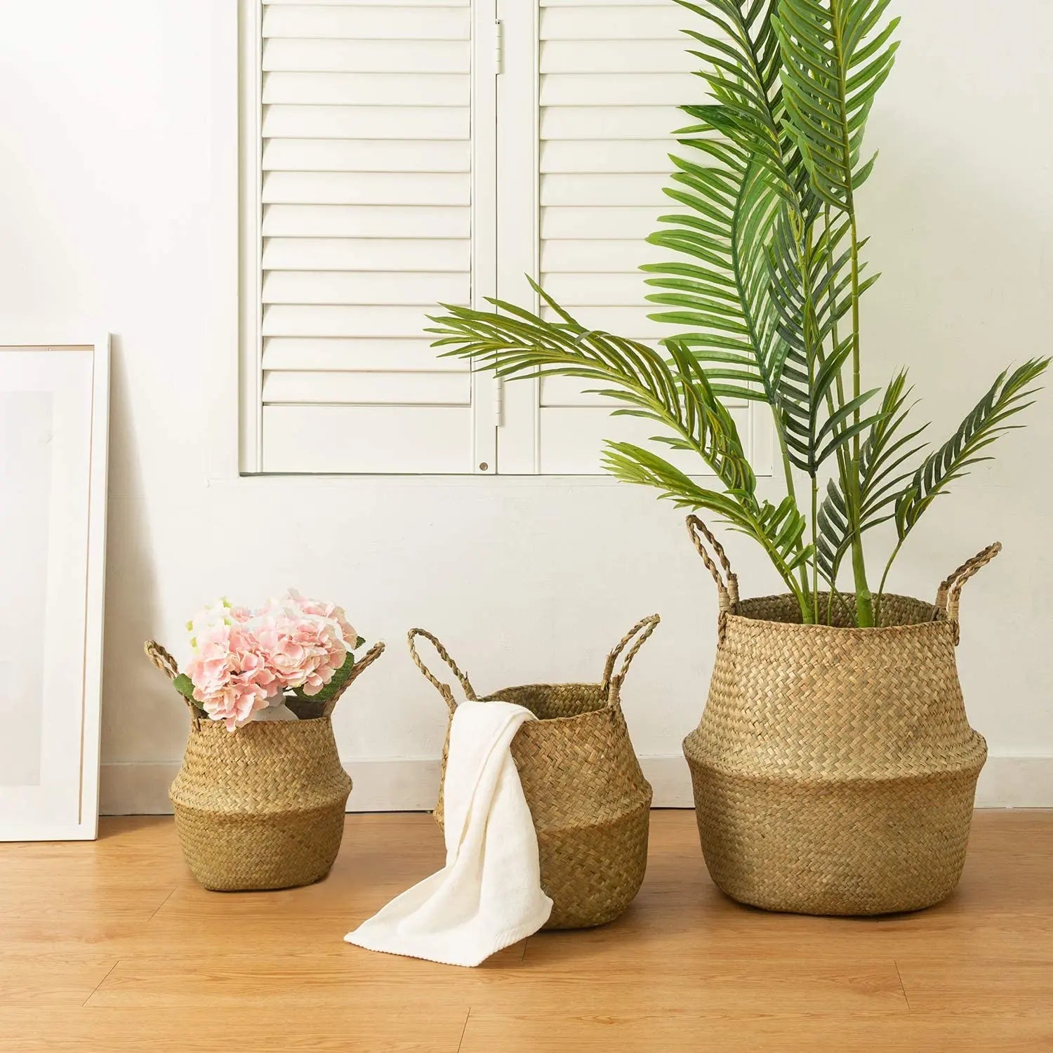 Woven Plant Pot Holder Handmade Seagrass Storage Baskets Panier a Plante TissÃ© for Storage Plants