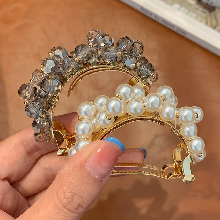 2021 New Popular Elegant Accessories Glitter Hollow Hair Pins Metal Rhinestone Crystal Pearl Hair Clips for Woman Girls