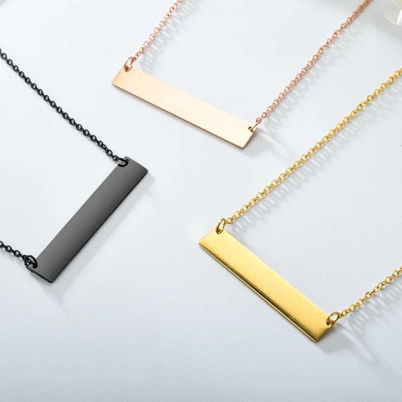 Stainless Steel Women Jewelry Fashion Blank Style Customized Engraved Gold Horizontal Bar Necklace