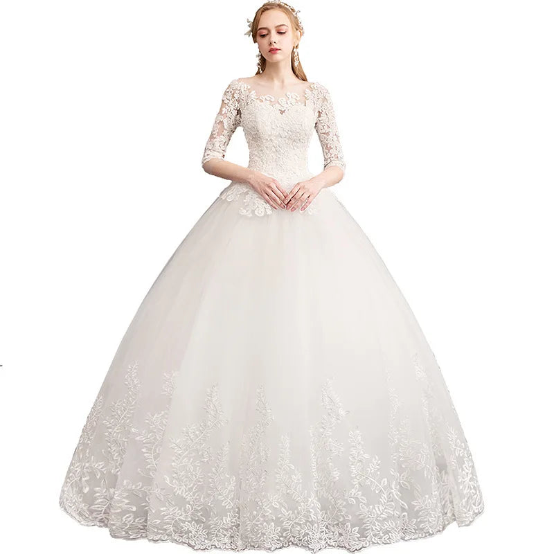 S0392T 2026 Hot Selling Luxurious Long-Tail Wedding Dress Ice Blue Bride's Main Yarn Lace Pattern Decoration Royal Bohemian
