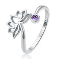 Hot Sale Popular 925 Sterling Silver Purple Simple Cubic Zirconia Lotus Size Adjustable Women's Ring Jewelry Wholesale