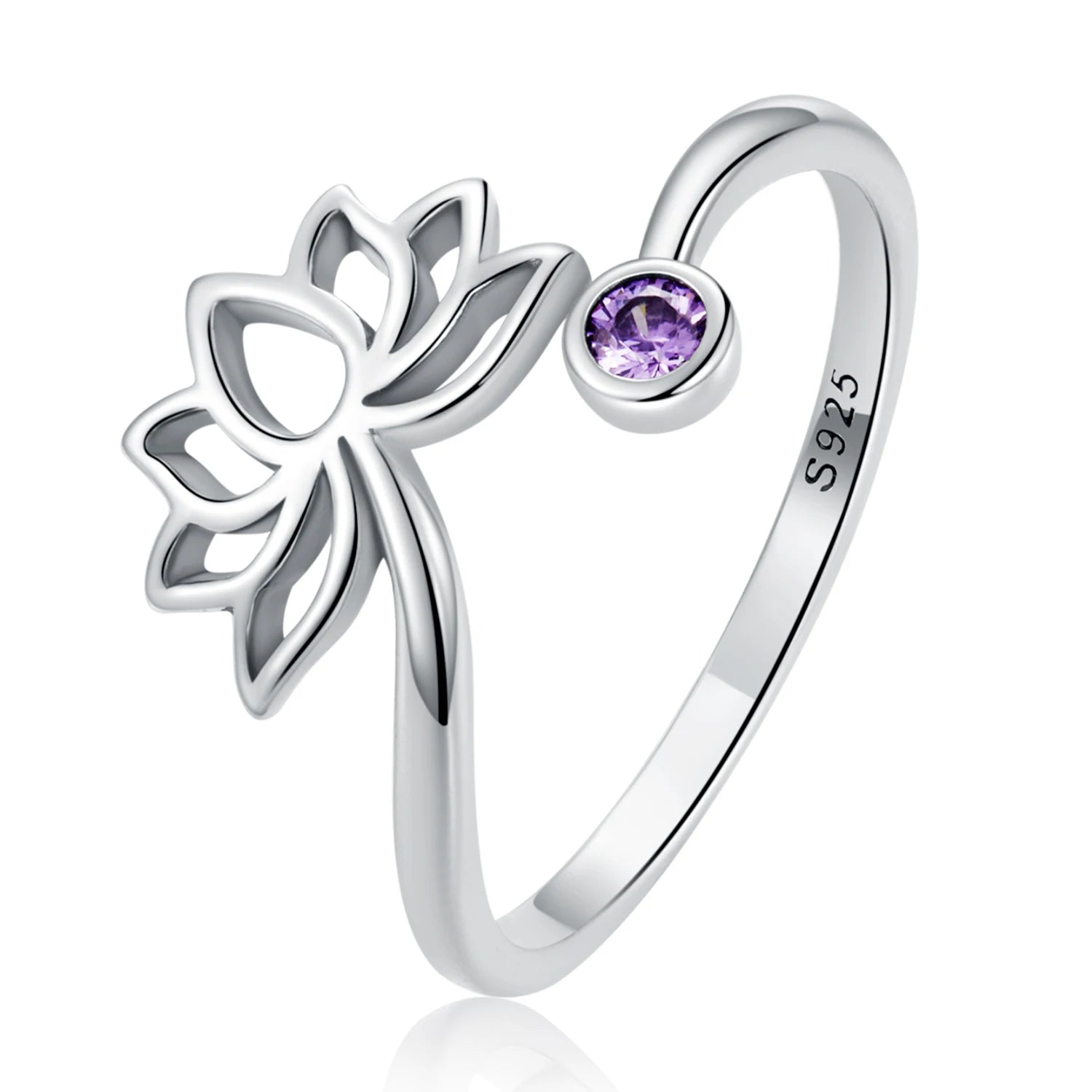 Hot Sale Popular 925 Sterling Silver Purple Simple Cubic Zirconia Lotus Size Adjustable Women's Ring Jewelry Wholesale
