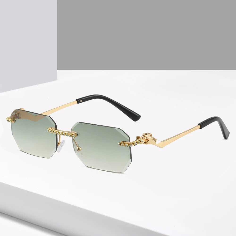 Women's Vintage Luxury Sunglasses Fashionable Diamond Cut Rimless Eyeglasses with Blue Red Yellow Purple Tea Gradient Frames