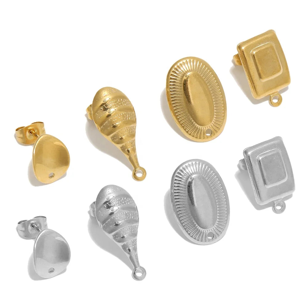 10Pcs Stainless Steel Rectangle Worm Oval Concave Water Drop Type Stud Earrings for DIY Making Jewelry Materials Findings