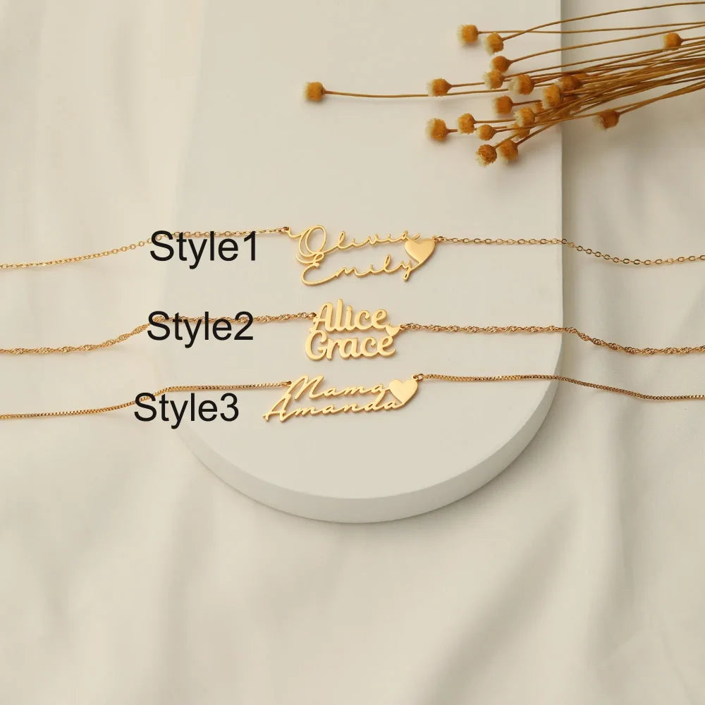 Lateefah Valentine's Day Gifts 18K Real Gold Plated Couple Name  Jewelry  Personalized Two Name Necklace