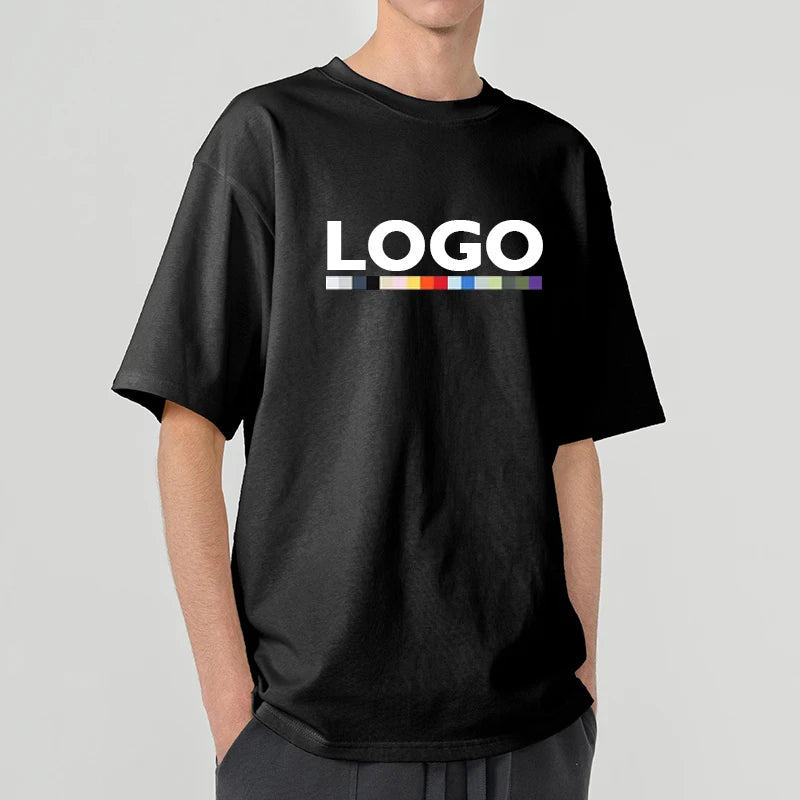 High Quality 100% Cotton 300GSM Oversized Black T-Shirt for Men O-Neck Short Sleeve Custom Logo Plain Blank T Shirt for Men