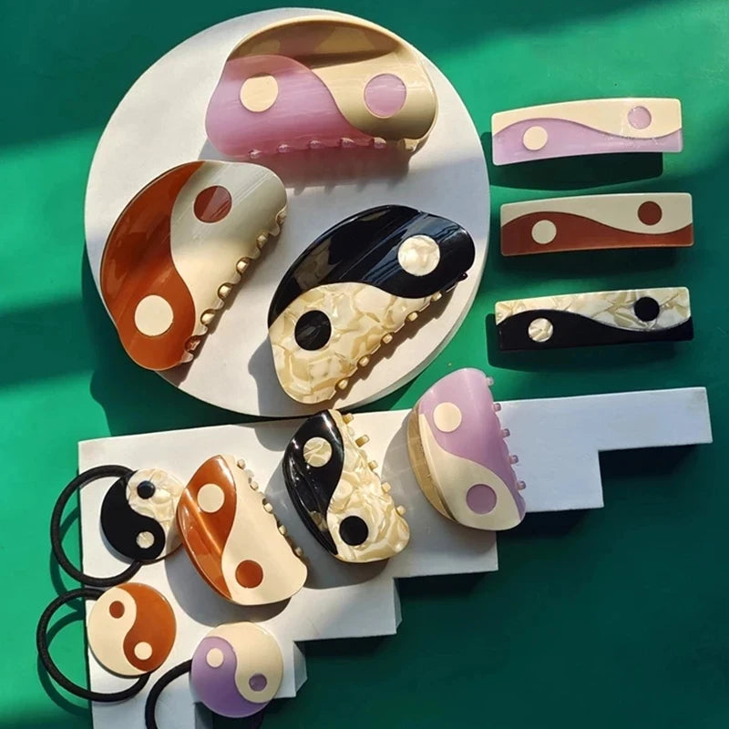 2022 New Multicolor Yin Yang Tai Chi Semicircle Acetate Hair Claw Hair Clip Hairpin for Women Headwear Accessories Wholesale