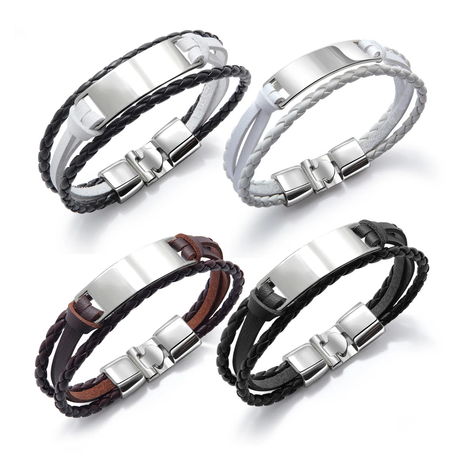 Zhongzhe Multi-layer Woven Men's Custom Bracelet Wholesale Stainless Steel Smooth Laser Lettered Hip Hop Bracelet Jewelry