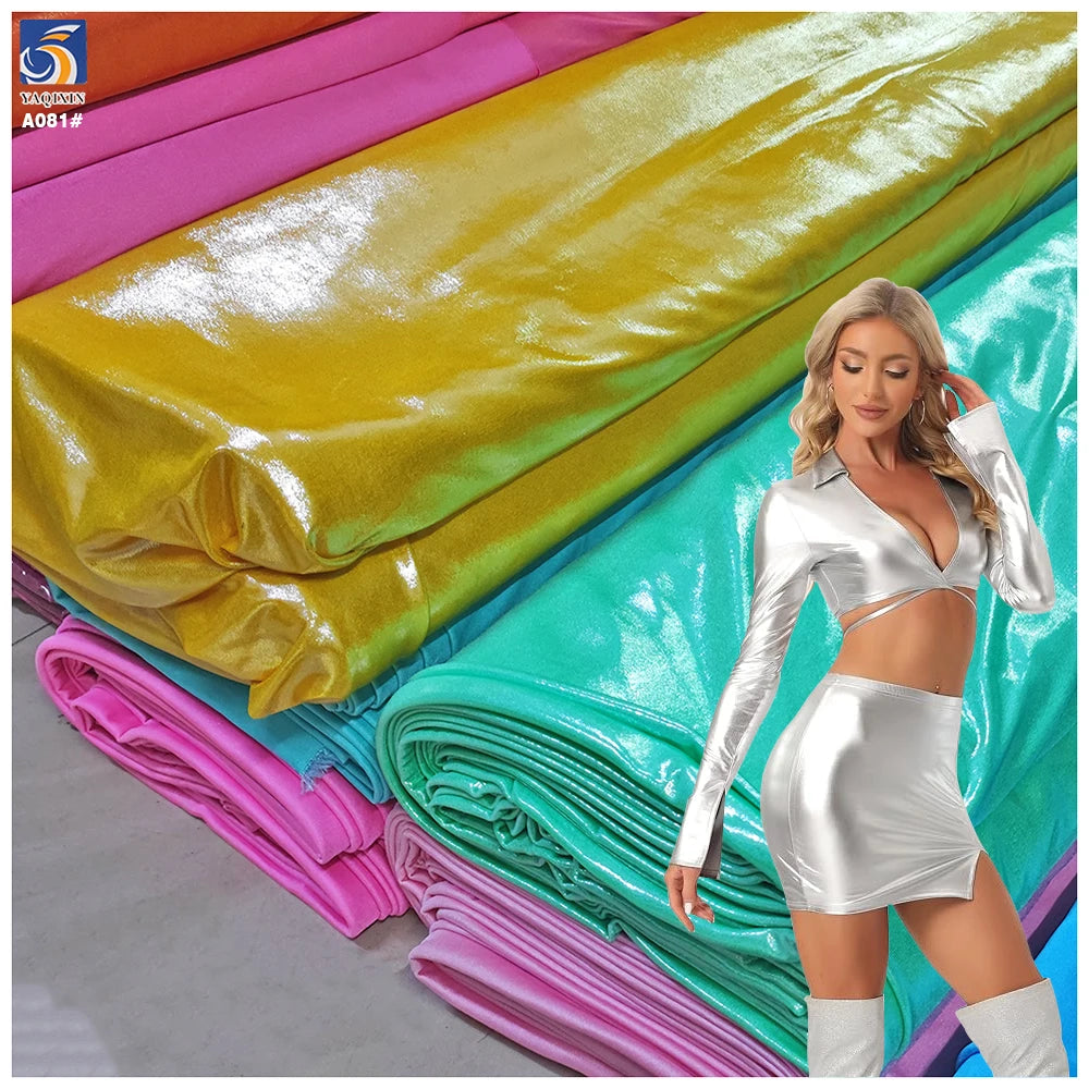 Wholesale Lurex 190gsm Polyester Spandex Stretch Soft Bronzing Foil Knit Fabric for Stage Clothing Reflective Fabric