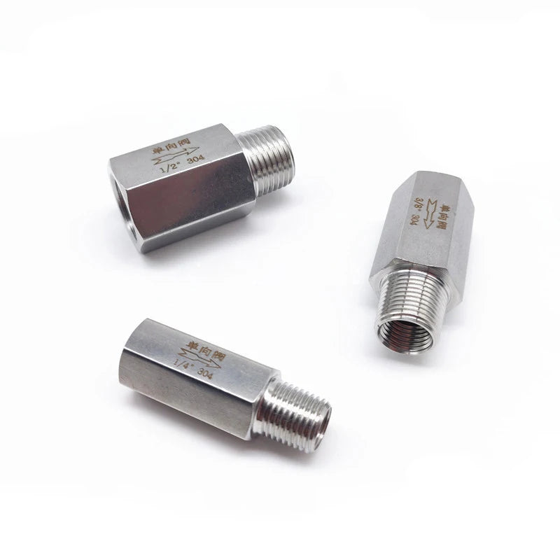 304 Stainless Steel Male to Female Thread One-Way Check Valve with Ball Structure 1/8" 1/4" 3/8" 1/2" 3/4" 1" Sizing Options