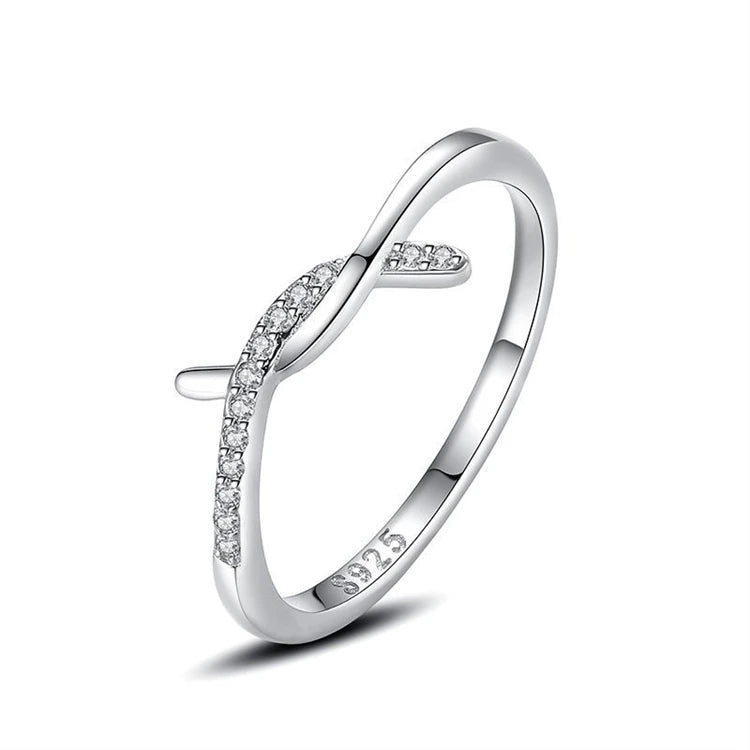 Fashion 925 sterling silver cross lines micro inlaid diamond index finger ring for women