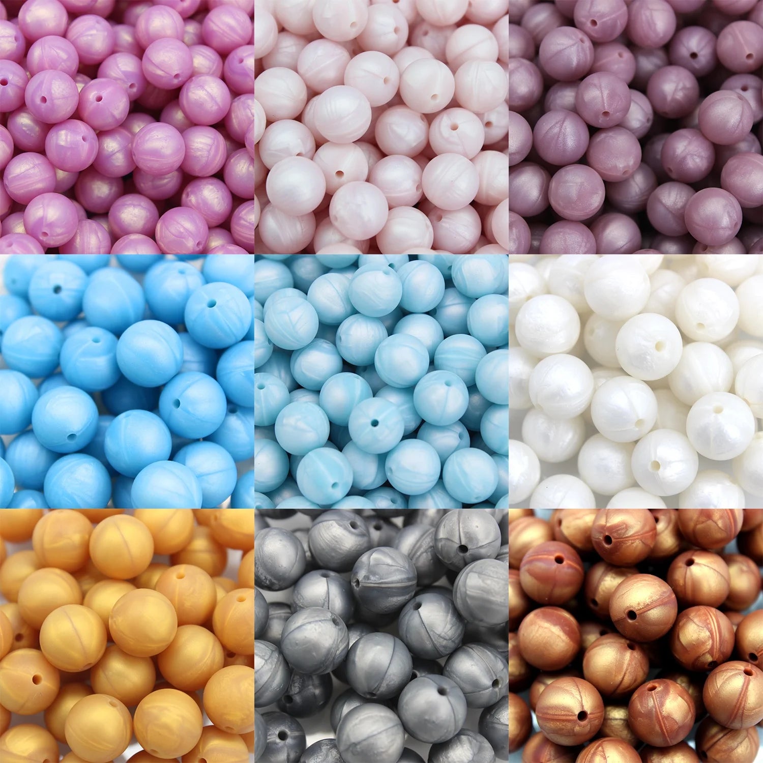 New 12/15/19MM Vibrant Colors Metallic Texture Silicone Beads