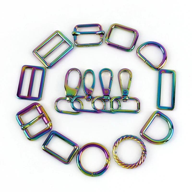 Meetee Multi Styles Colorful Ring Hooks Hardware for Handbag D Square Ring Slider Clasp Accessories Bag Swivel Snap Buckles