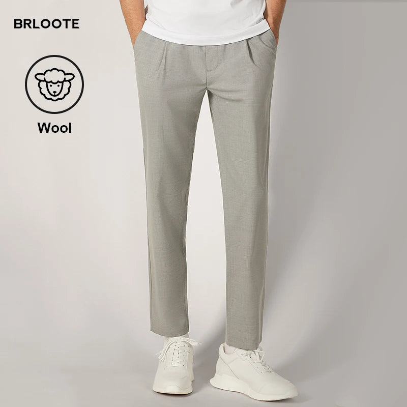 BRLOOTE Custom Men's Straight Casual Pants Breathable Lightweight Zipper Fly Mid Waist Elastic Comfortable Business Casual
