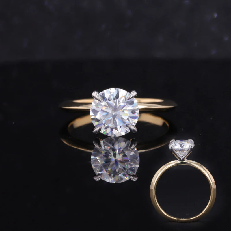 Starsgem 7.5mm Round Mossanite White Claw Yellow Gold Band Vvs 1.5 Carat Moissanite 14K Gold Ring for Women