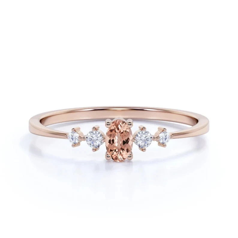 On Sale Women Gift Classic Delicate Jewelry Pink Minimal Morganite Engagement Ring S925 Rose Gold Plated Promise Dainty Rings