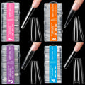 240-Piece Ultra Long ABS Nail Patch XXXL Boxed French Style Cowboy Square Pattern Transparent Full Paste Finger Butterfly Design